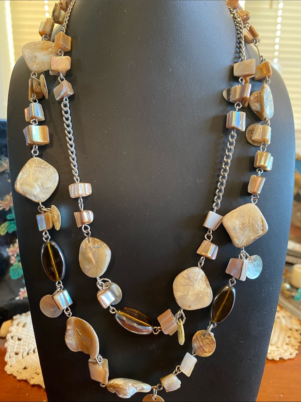 Neutral Shell Mix Multi-Strand Necklace